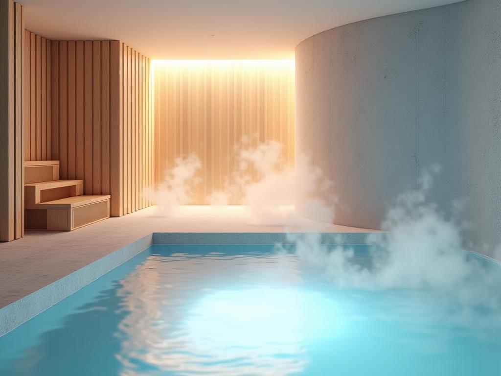 Modernes Interieur eines Badehauses mit Sauna und kleinem Pool